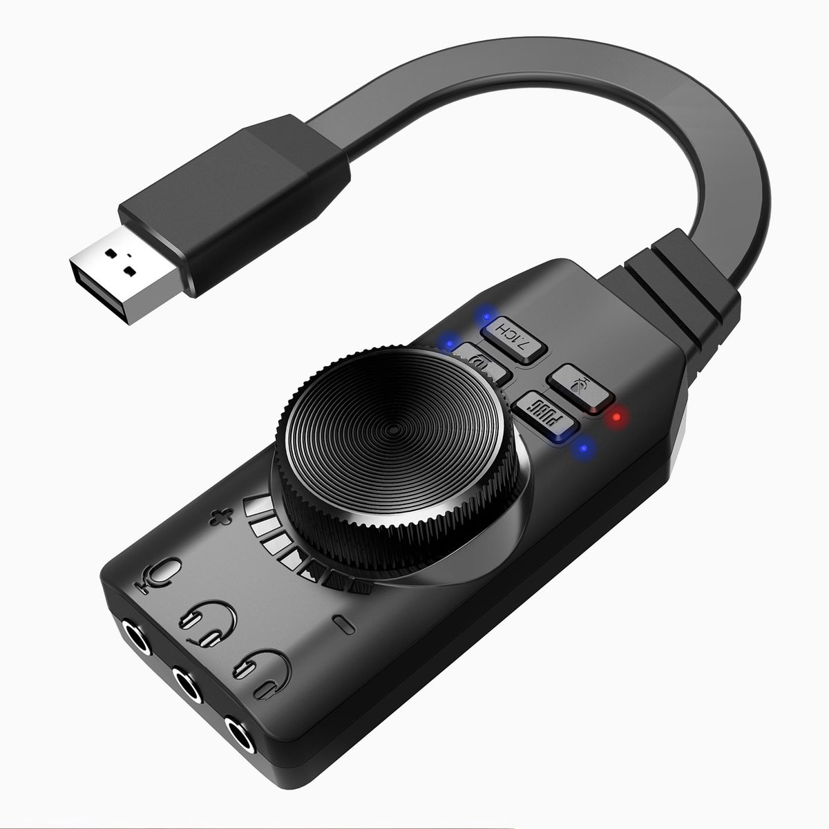 longziming -USB Externe Soundkaart - Externe USB-geluidskaart - Virtuele 7.1 Surround Sound - ABS Kunststof - Plug And Play - voor laptops en mobiele telefoons, virtuele geluidskaart - 1 Stuk - Zwart