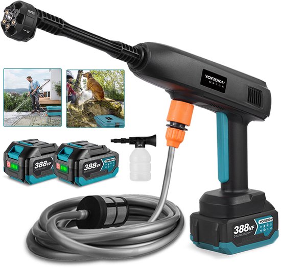 Accu Hogedrukreiniger 30 Bar – Draadloos 21V Waterpistool met 5m Slang voor Auto, Vloer en Tuin