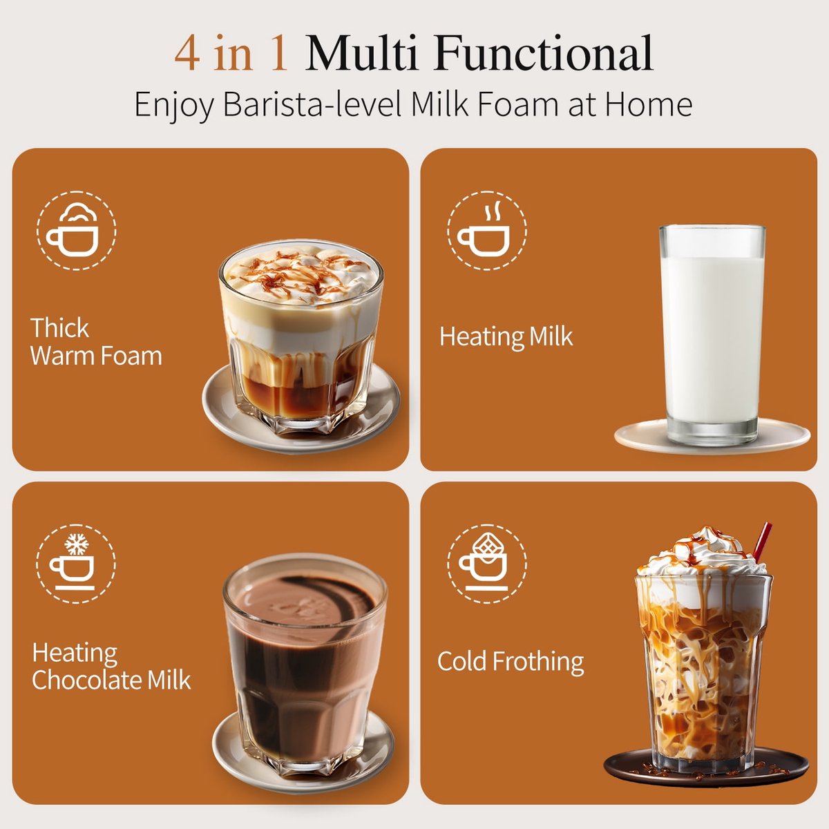 Melkschuimer, 4-in-1 elektrische melkschuimer, 350 ml automatische melkschuimer en melkverwarmer voor warme en koude melk, geschikt voor lattes, cappuccino's, macchiato's, warme chocolademelk, enz., wit. — cadeau in Kookcadeaus - foto 3