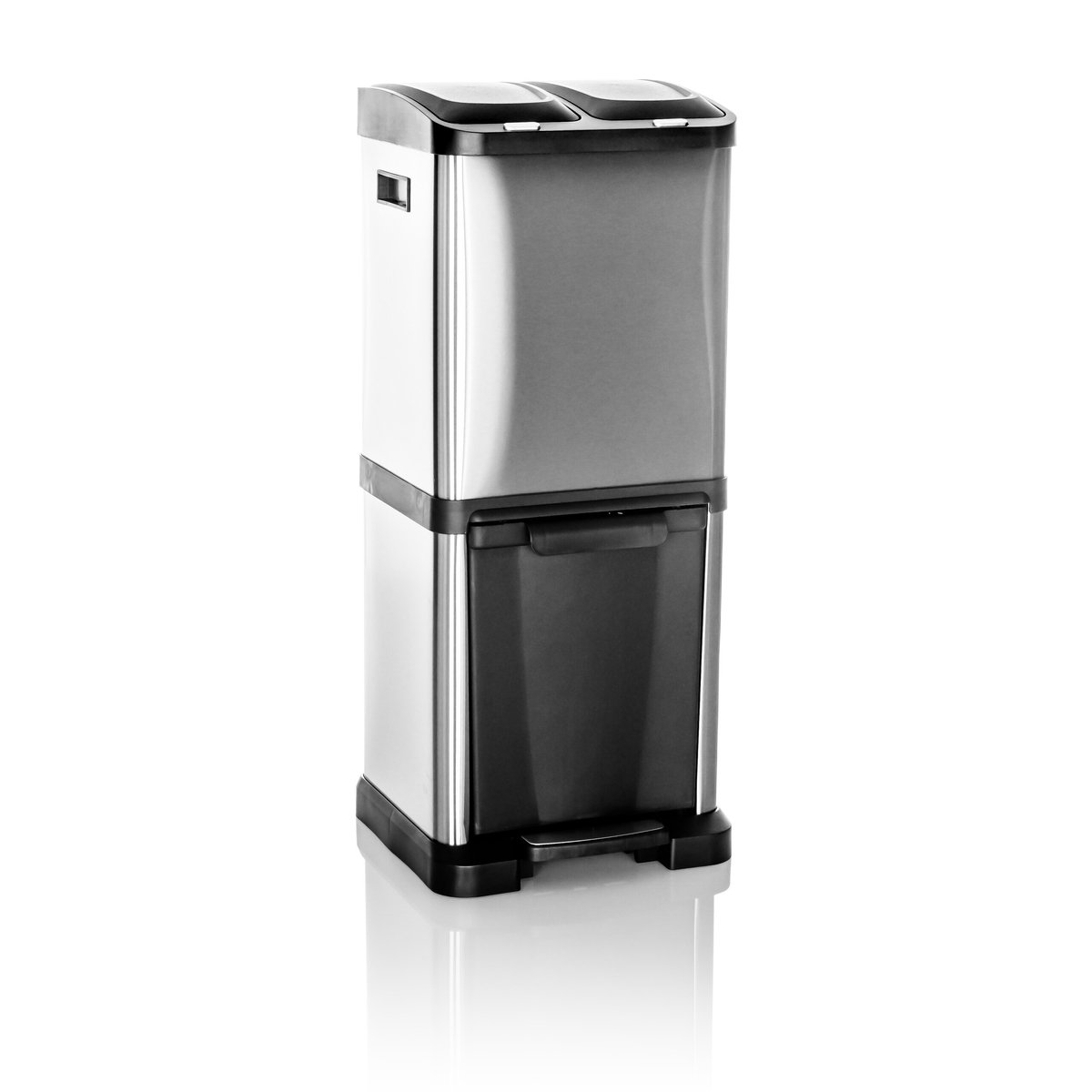Afvalbak/afvalscheidingssysteem CLEAN VII 32L (2 x 8 l + 16 l) staal zilver hjh OFFICE