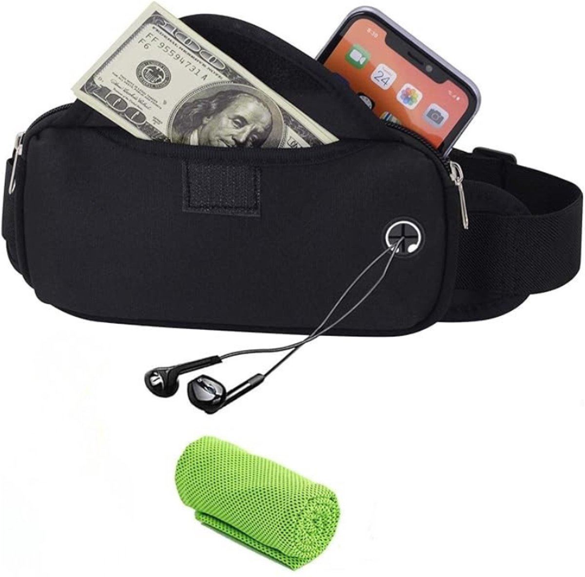 Running belt - flipbelt - hardloopriem telefoon - Hardloop riem - Ruime Opbergvakken voor Smartphone, Drinkfles of Powerbank - Reflectie Strip - 60 tot 135 cm - Zwart - van Imperatoris
