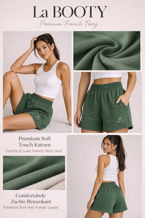 LA BOOTY Dames Short - Donkergroen - Katoenmix - Relaxed Fit - Zacht & comfy - Handmade in Belgium - Maat XL van La Booty — afbeelding 3