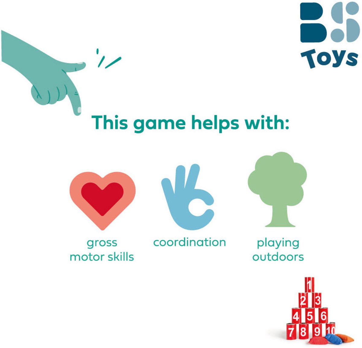 BS Toys Blikgooien Werpspel - Speelgoed Pittenzak Gooien - Kinderspeelgoed vanaf 3 Jaar - Buitenspeelgoed - 10 Blikken - Rood - Spelletjes voor kinderen - Buiten speelgoed - Buitenspel - Buiten Spellen - Tuin Speelgoed - Cadeau kind — afbeelding 16