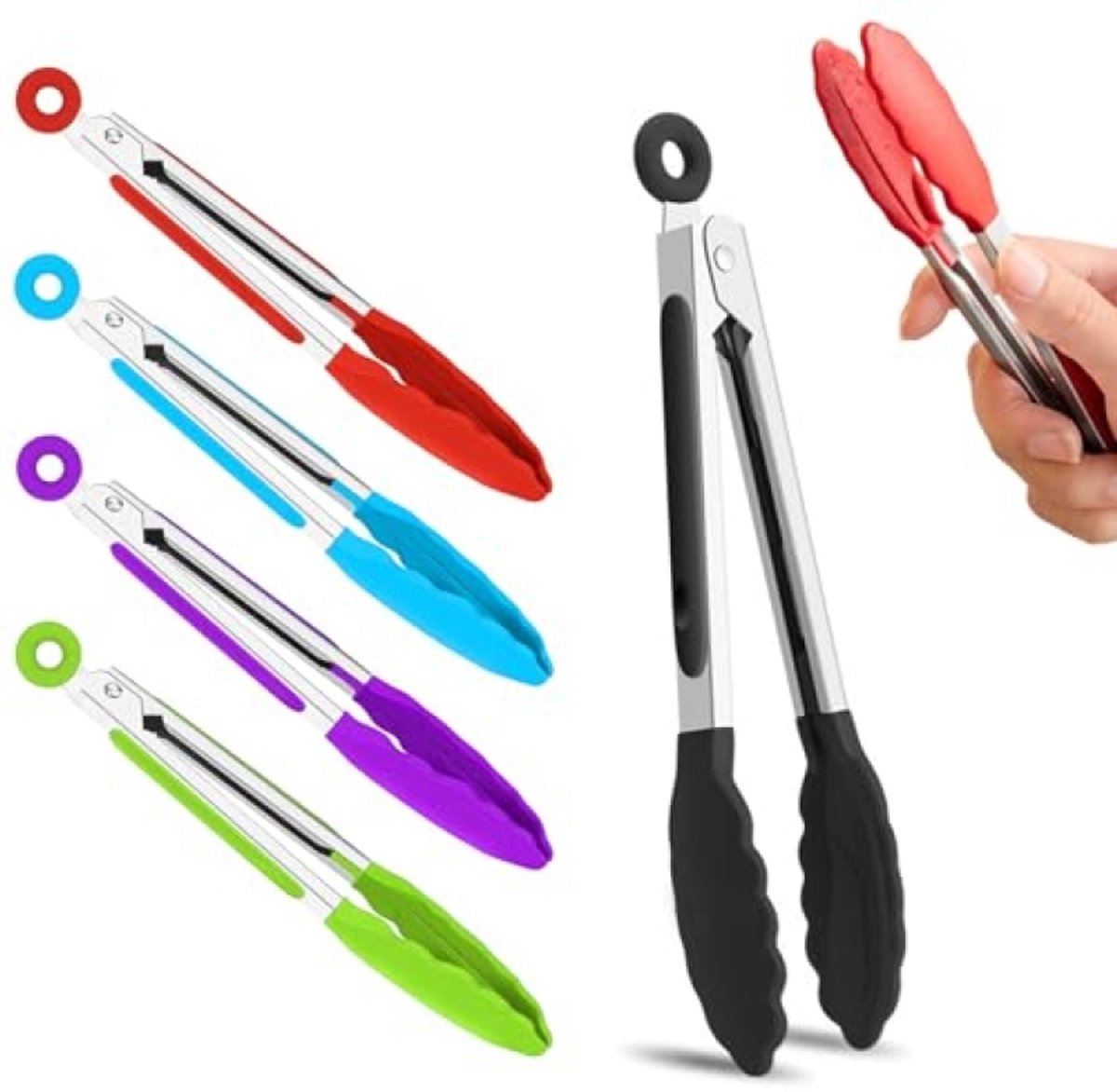 Set van 5 siliconen keukenklemmen - 18 cm - Veelzijdig en hittebestendig