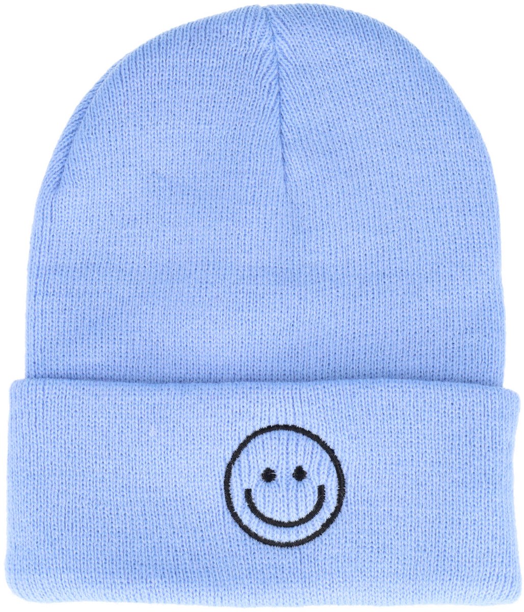 Haarsoires Beanie Muts - Smiley - Unisex - Blauw - One Size - Trendy - voor Dames Heren & Kinderen