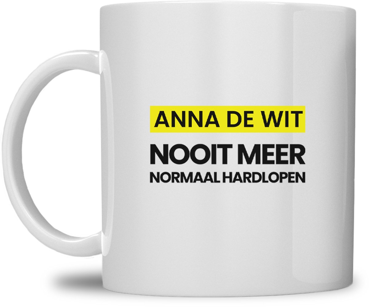 fitgirl mok | gepersonaliseerd met naam | nooit meer normaal hardlopen | wit | speciaal voor de hyrox liefhebbers | fit girl gym