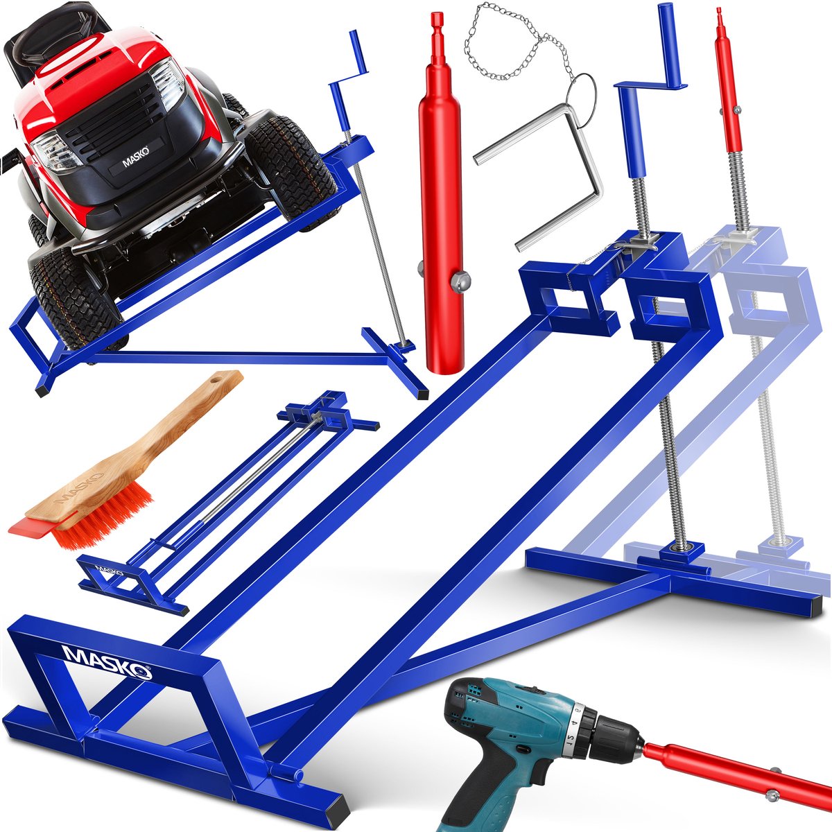 MASKO® Zitmaaierkrik 400kg Lift voor Zitmaaier met Adapter - Zitmaaierlift Krik Systeem