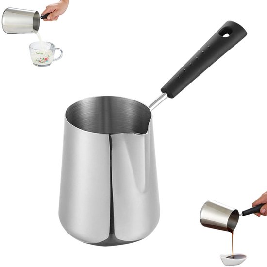 1 stuk - Turkse Koffiepot Edelstaal - Kitchen Basics Melkpannetje - 350ml - Melkkannen - Opschuim - Melkkannetje - Melkkannetje RVS - Boterpan Koffie Koffiepot