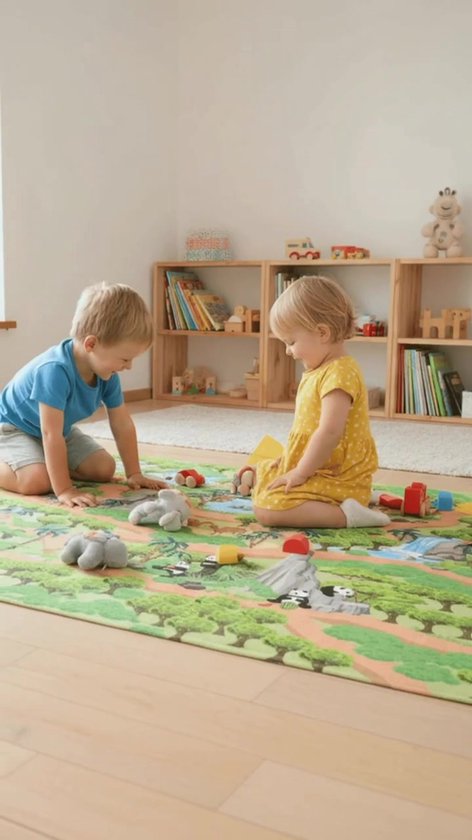 Mats & Joy® Jungle Safari Speelmat 130x180cm - Fluweelzacht - Anti-slip - Wasbaar - Speelmat Baby - Speelkleed Auto - Speeltapijt Kinderen Jungle - Autokleed