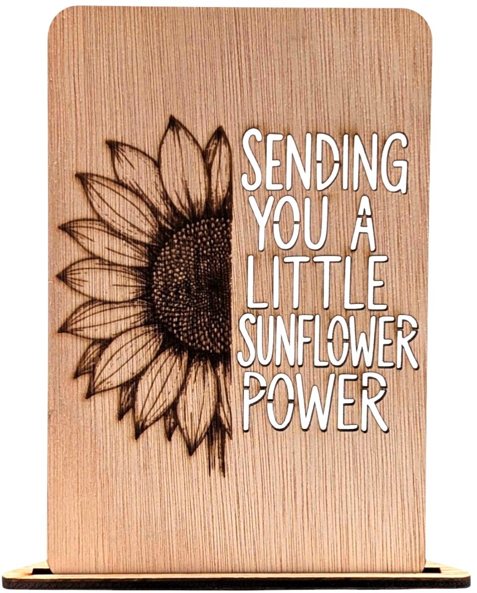 Vilewoods Houten Wenskaart Zonnebloem – Sunflower Power Design – Inclusief Envelop – Handgemaakt