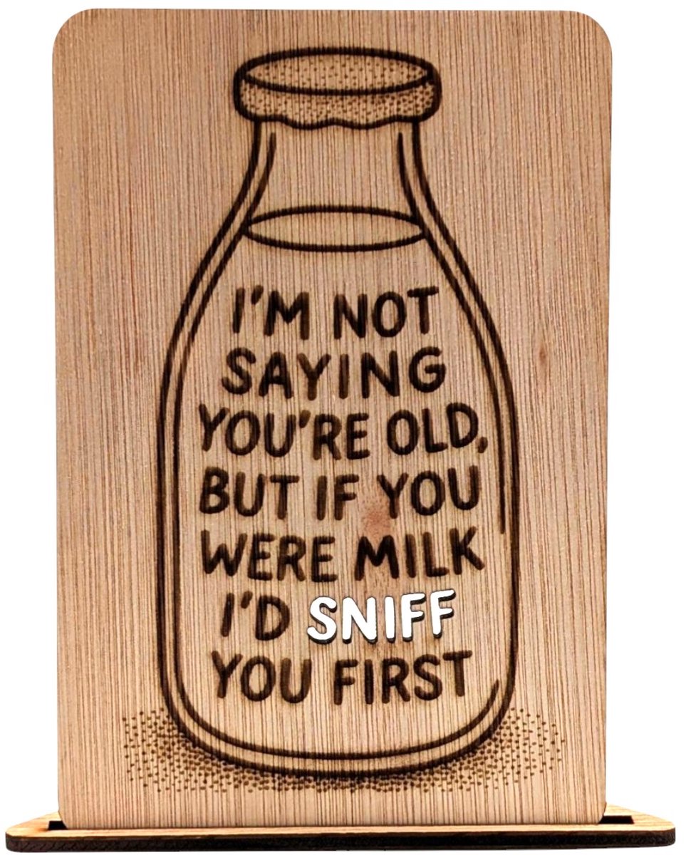 Vilewoods Houten Verjaardagskaart Humor – Melk Design – Inclusief Envelop – Handgemaakt