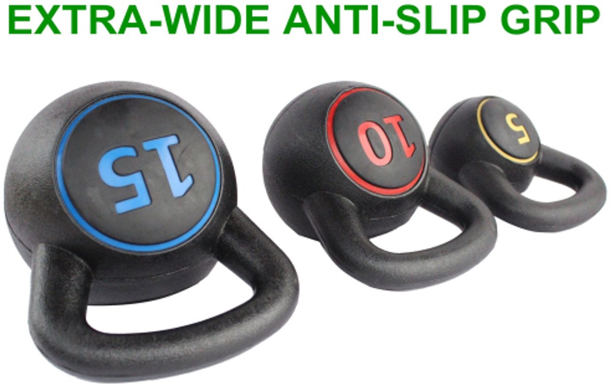 Kettlebell Set Kettlebell 3 Stuks 17,78x17,78x27,94cm Black Rubber Antislip Handgreep 5 10 15 Lb Krachttraining Fitness Revalidatie Thuis Sportschool – foto 4