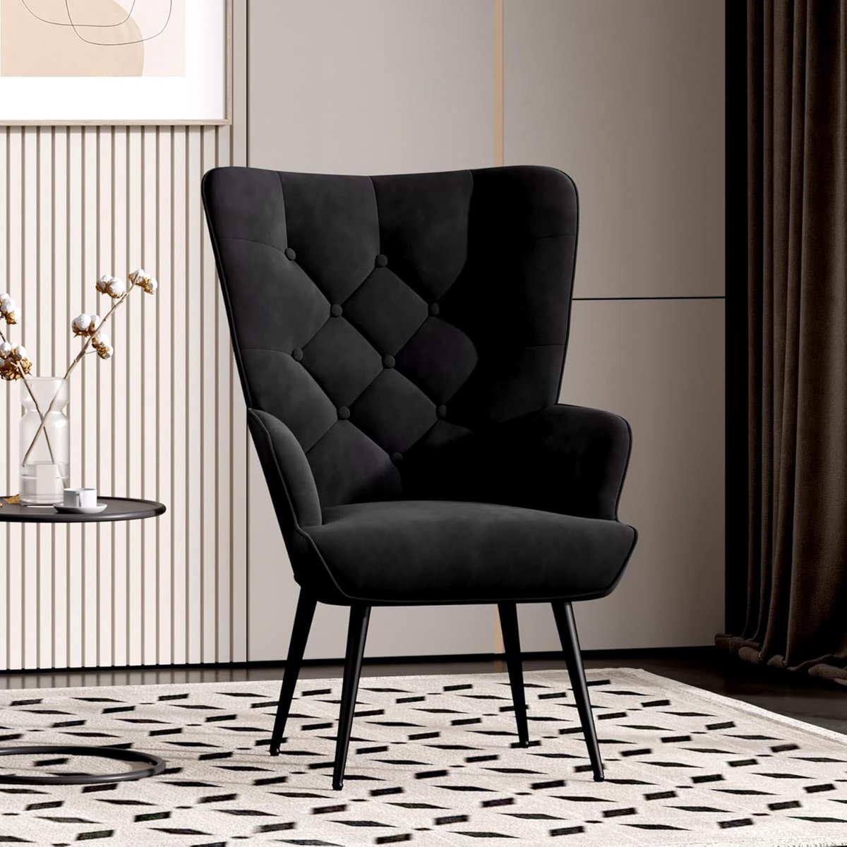 Fauteuil Lounge Stoel 92 x 50 x 50 cm – Moderne Relaxstoel met Metalen Poten en Fluwelen Bekleding, Ergonomische Design Fauteuil voor Woonkamer & Slaapkamer Zwart – NoviHome