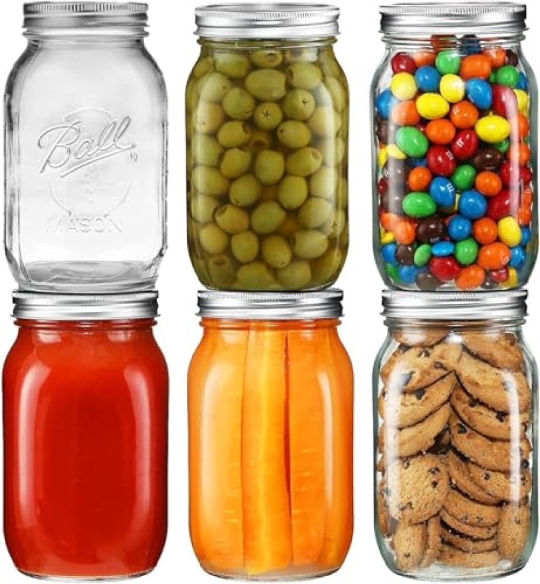 PromoHome 6 glazen bewaarpotten 960 ml - Luchtdichte deksels, brede opening, vaatwasserbestendig