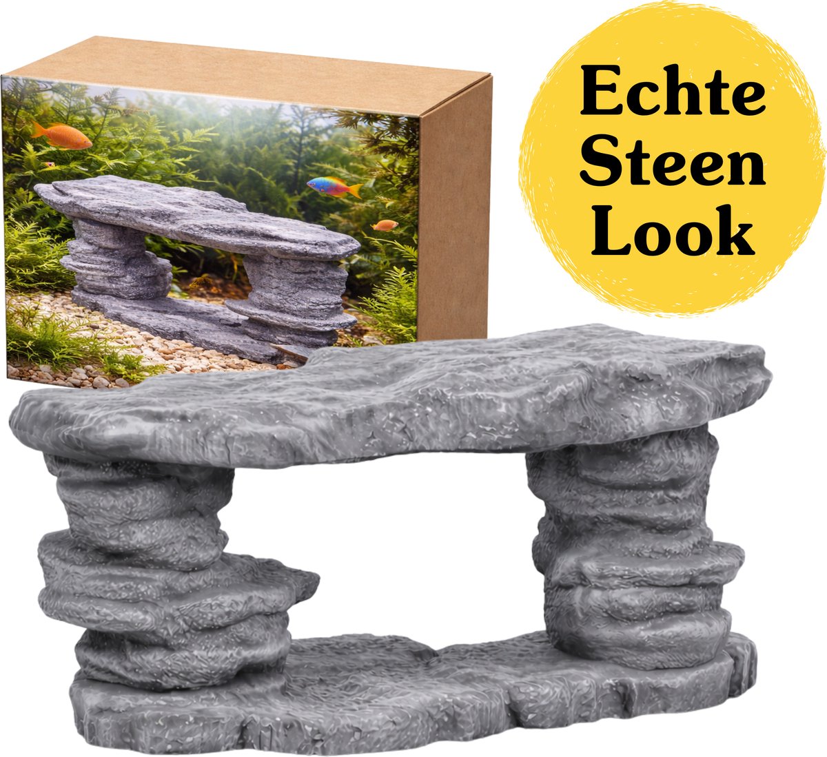 Aquarium decoratie steen wand 12 x 5 x 5 cm – Realistische rots aquarium decoratie – Aquascape steen ornament – Terrarium decoratie rots – Natuurlijke aquarium inrichting – Schuilplaats vissen garnalen reptielen – Kleine aquarium accessoires