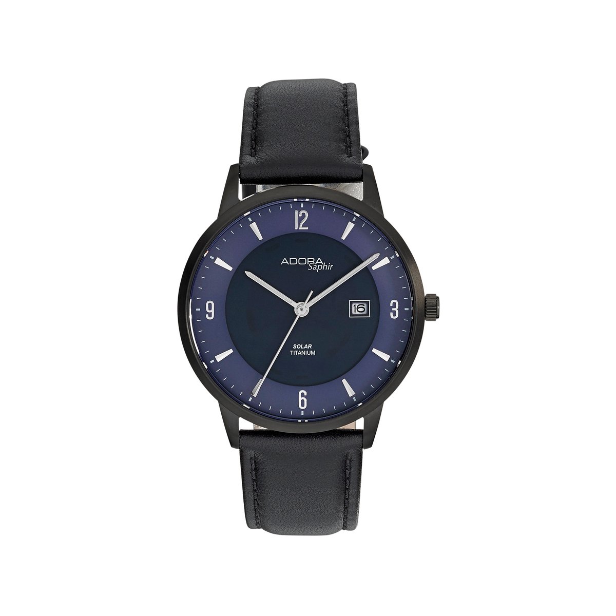 Adora Saphir Solar Horloge Heren - Titanium Kast - Saffierglas - 10 ATM Waterdicht - Leren Band - 40mm - Blauw Dial