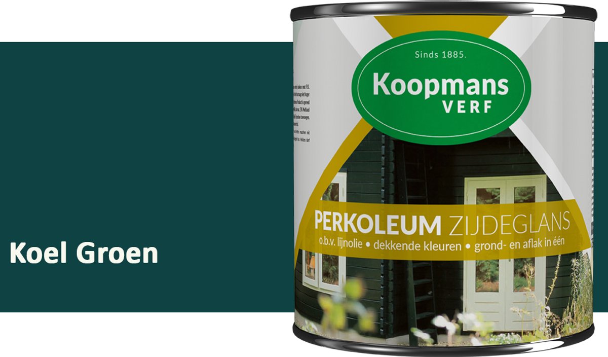 Koopmans Perkoleum Zijdeglans Dekkend – Houtverf Buiten – Dekkende Beits voor Schutting & Gevel – Elastisch & Weerbestendig – 750 ml – Koel Groen