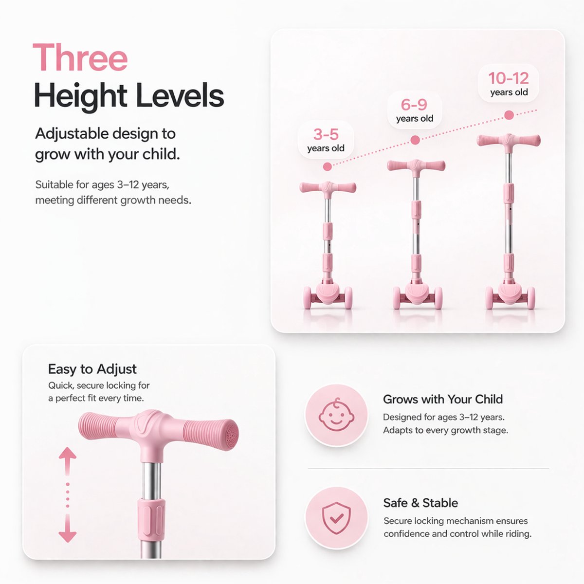 Suotu Kinderstep - Step - 3 Lichtgevende Wielen - EXTRA BREEDE WIELEN - Step 3+ Jaar tot 50kg - Speelgoed Jongens/Meisjes - Roze — afbeelding 4