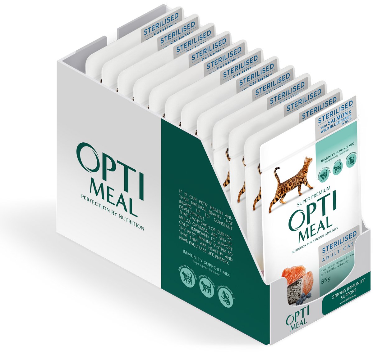 Optimeal gesteriliseerde katten natvoer met zalm en wilde bosbessen in gelei - 12x 85g