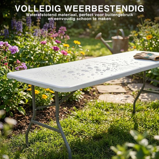 Klaptafel - 180x70 cm - Wit - Inklapbaar Tafel - Weerbestendig van Merkloos — afbeelding 3