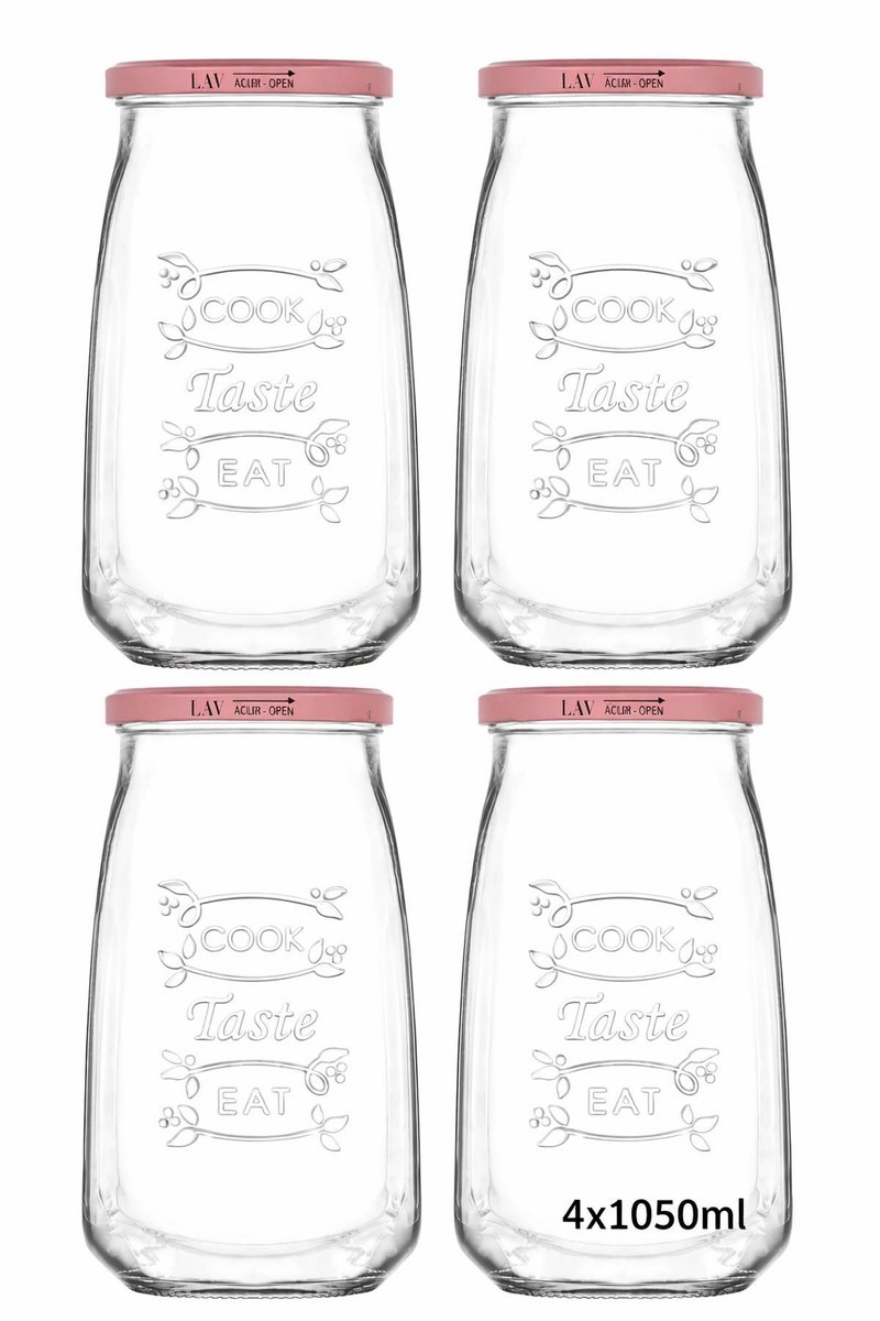 LAV Cook & Taste - Glazen Voorraadpot Set - 4x1050ml - Luchtdicht Deksel - Keuken Opslag Potten