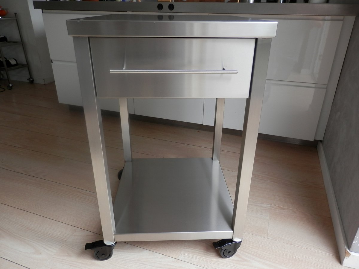 Keukentrolley Oldenburg, Keukentrolley met lade, Keukentrolley RVS, RVS Trolley, Keukentrolley met wielen.