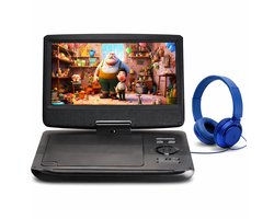 10 Inch - Portable Draagbare DVD Speler met Scherm - Inclusief Blauwe On Ear bekabelde Kids Koptelefoon - Voor Auto & Thuis - Accu + Autoladen + Thuislader - Onderweg - Kinderen