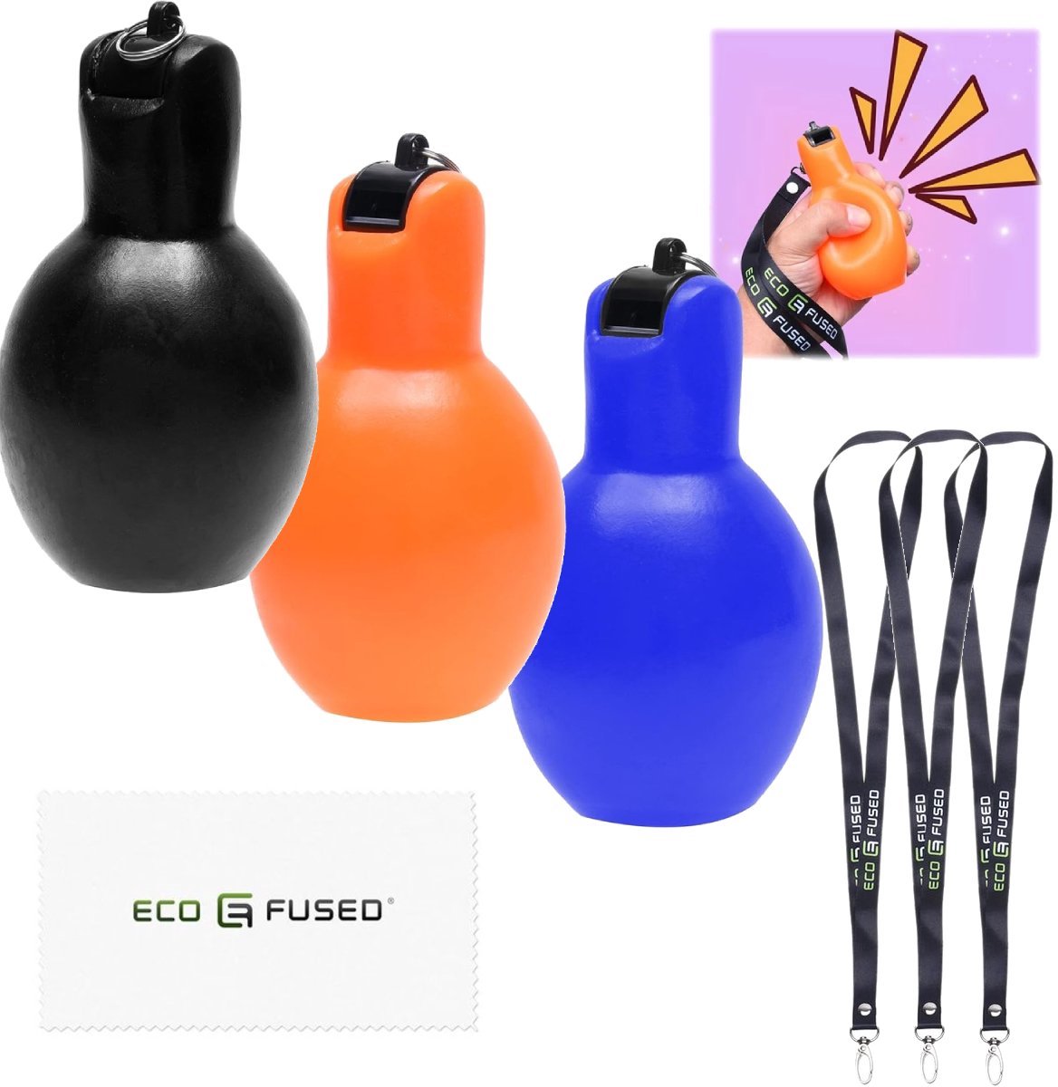 Knijpfluit / Handfluit - Set van 3 - Inclusief Lanyards - Hand Squeeze Fluitjes voor Binnen & Buiten - Scheidsrechtersfluit - Sport, School, Outdoor, Noodgevallen