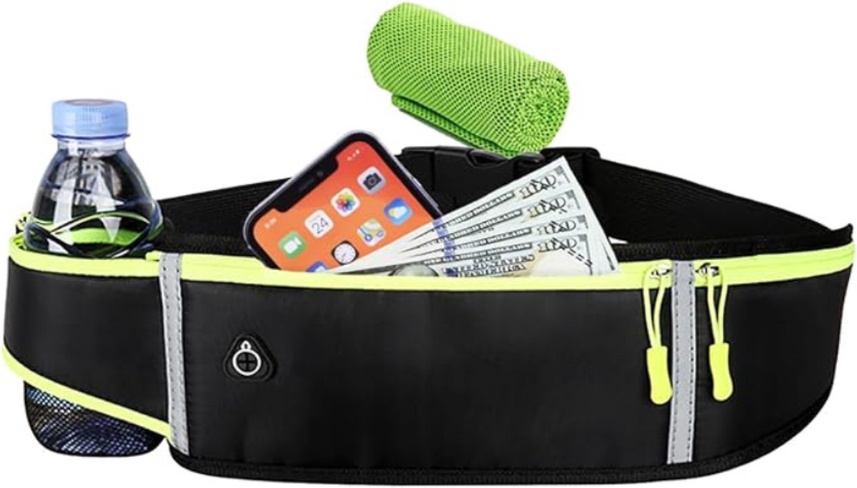 Running belt - flipbelt - hardloopriem telefoon - Hardloop riem - Ruime Opbergvakken voor Smartphone, Drinkfles of Powerbank - Reflectie Strip - 28 tot 40 inch - Zwart - van Imperatoris