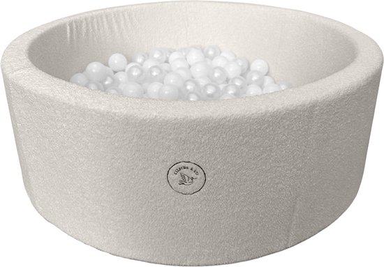 Liefjes & Co Teddy Wit Ballenbak Rond met 200 BPA-vrije Ballen – Baby & Kinder Ballenbad – Zacht Foam – Speelgoed