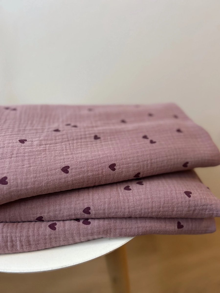 Hydrofiele doek XL - Mauve Hartjes - Handgemaakt - Lieve Muis - Baby - Newborn