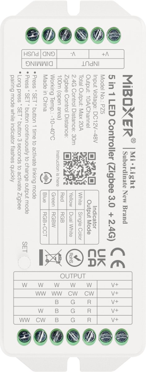 MiBoxer PZ5 ledcontroller - 5-in-1 - Zigbee 3.0 en 2,4 GHz RF