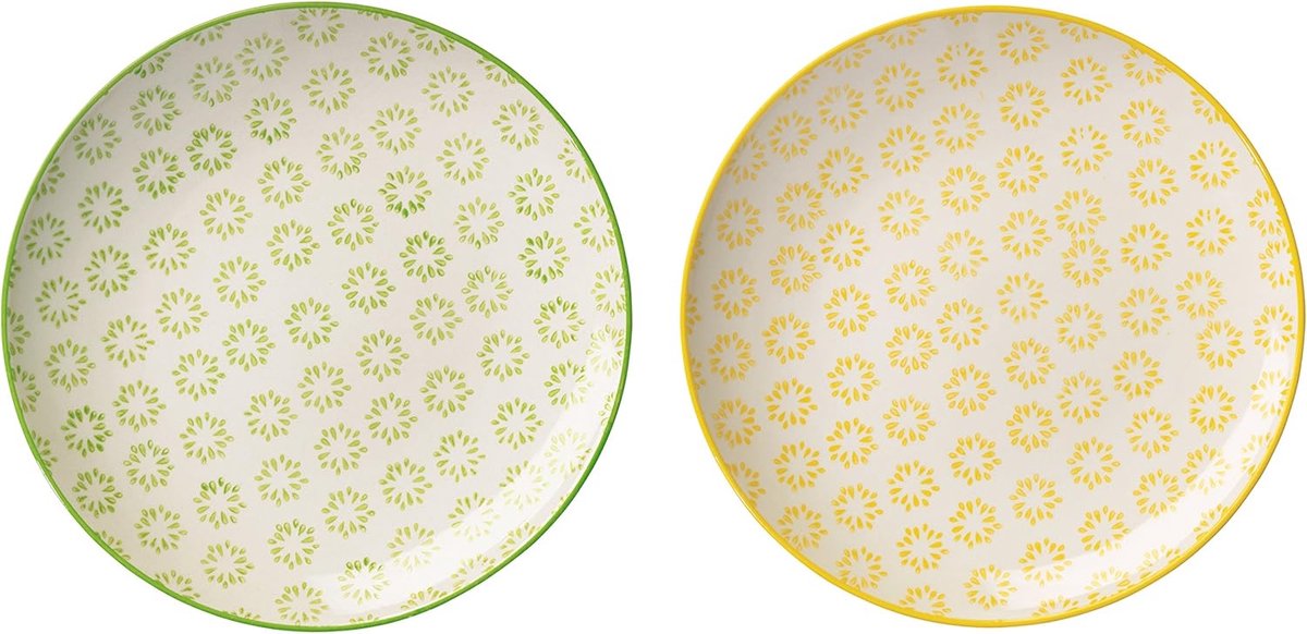 Servies Set - Diner Borden - Dagelijks Gebruik - Keramiek Glanzend - Set van 2 - Geel Groen