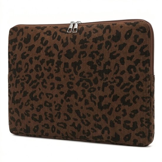 Bruin zwart luipaardprint laptophoes laptop tas dames en heren met rits sluiting zachte hoes geschikt voor 13 inch laptop notebook tablet