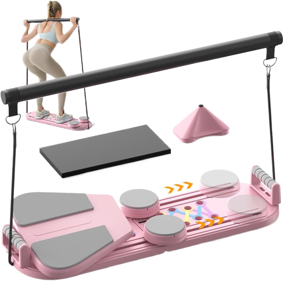 Fitness Trainingsbord - Buikspier Trainer - Thuis Workout - 5-in-1 Uitrusting - 98x37x30cm - Roze