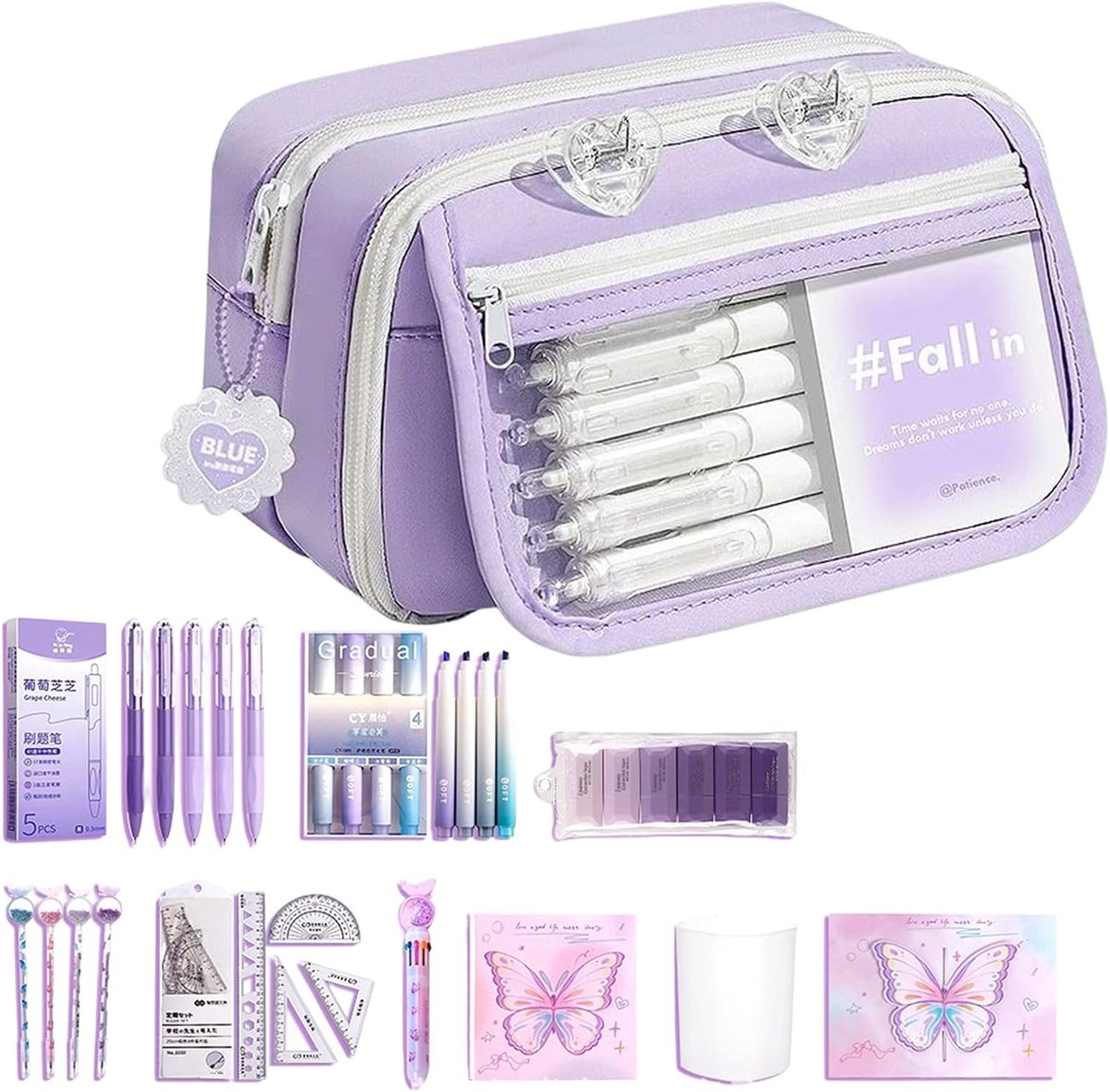 Opbergtas Set - Etui Pennenhouder - School Kantoor - Ruime Capaciteit - 26 x 18 x 4 cm - Paars