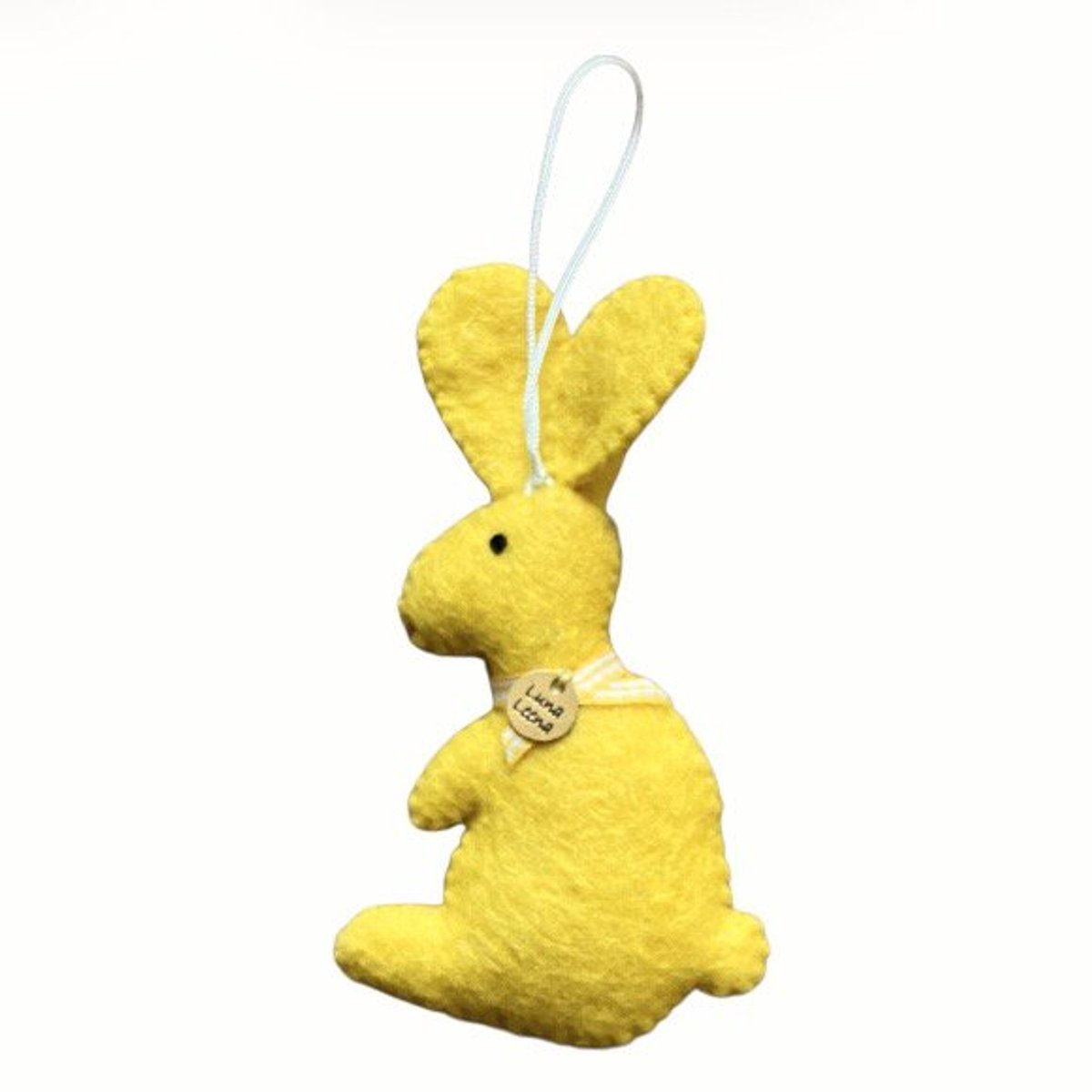 Luna-Leena duurzame hanger konijn - geel - wol vilt - L13x8cm + ophanglus - handgemaakt in Nepal - paasdecoratie - rabbit easter hanger - paas hanger ornament - bunny pendant - paasfeest