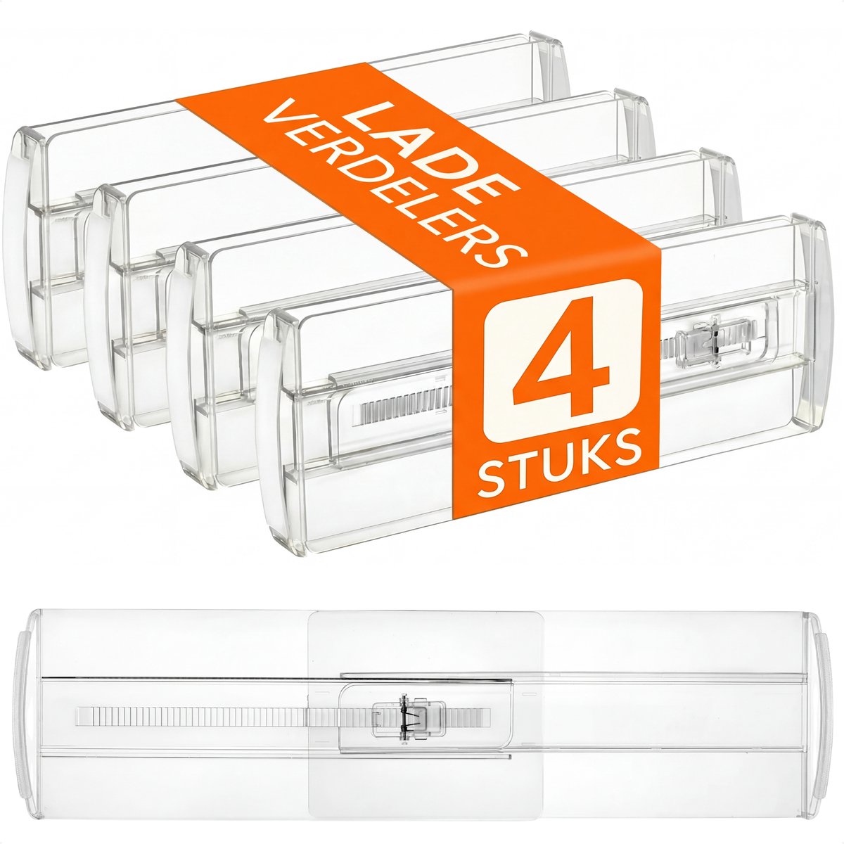 Posity Ladeverdeler - Verstelbaar & Uitschuifbaar - 4 Stuks - Lade Organizer - Voor Keuken, Slaapkamer & Kleding - Kunststof - Transparant