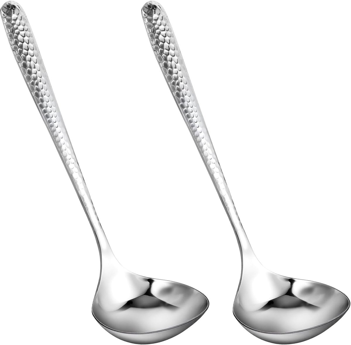 Soeplepels Roestvrij Staal - Gehamerde Lepels - Keuken Bestek - Vaatwasmachinebestendig - 20 cm - Zilver