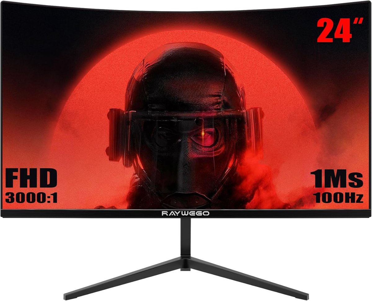 Gebogen Monitor - 24 inch Scherm - Werk en Spel - 100 Hz Vernieuwing - FHD 1920x1080 - Zwart