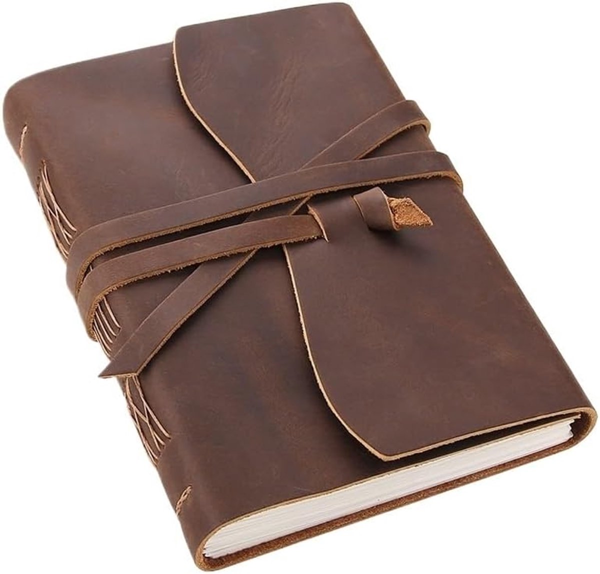 Handgemaakt Notitieboek - Reizigersdagboek Schrijfboek - Dagelijks Gebruik - Met De Hand Gestikt - 13.5x17.7cm