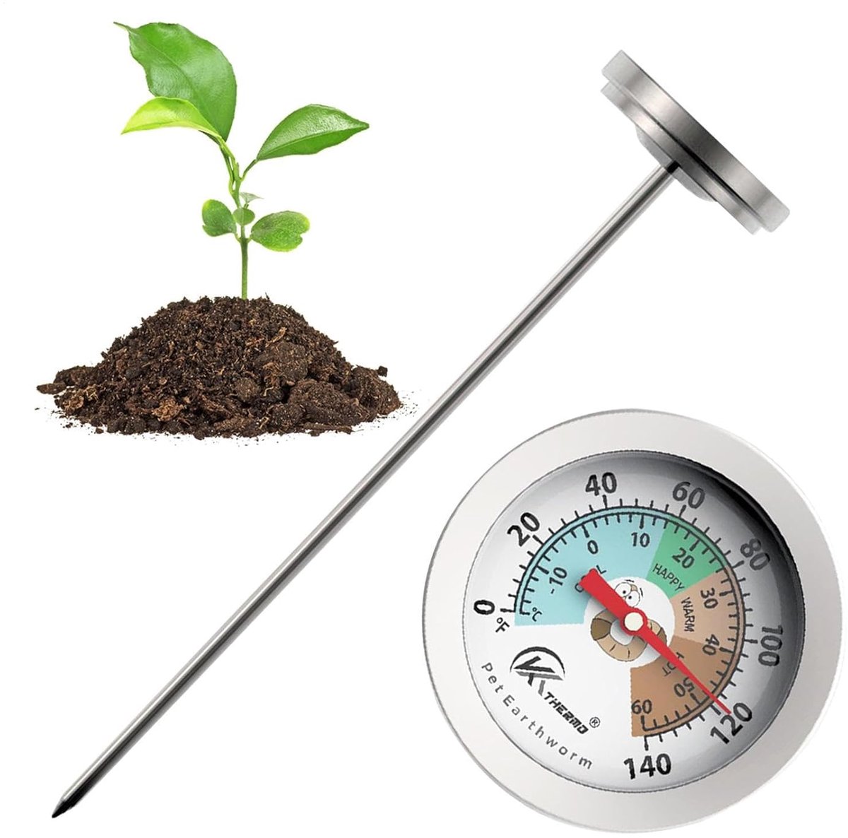 Bodemthermometer - Grondmeter Tuin - Compost Meten - Roestvrij Staal - 25 cm Lengte - Zilverkleurig