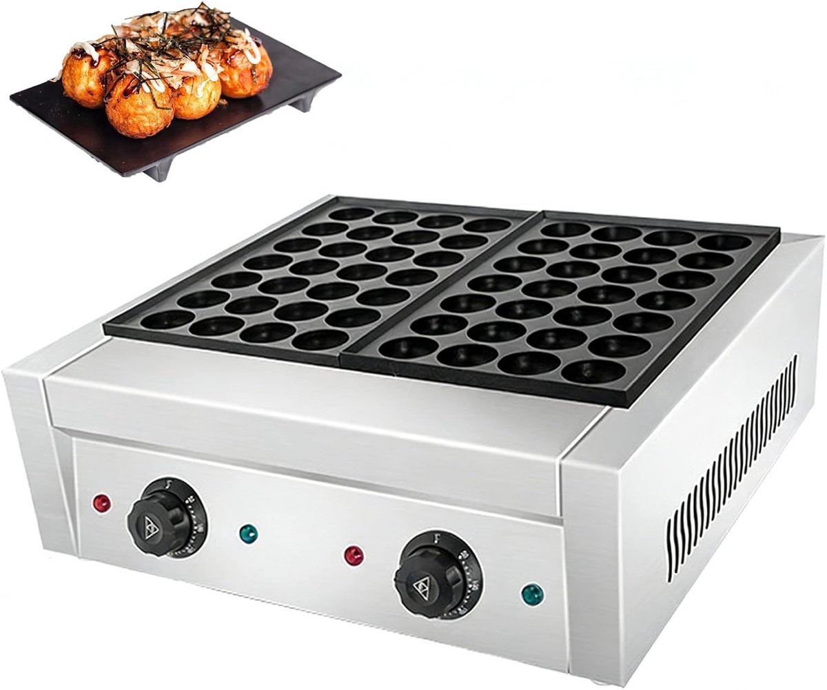 Takoyaki Maker - Octopus Bal Machine - Commerciële Keuken - Onafhankelijke Temperatuurregeling - 56 Gaten 4cm - Zilver