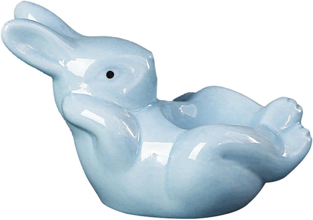 Keramische eierbeker - Eierstandaard eierdopje - Ontbijt presenteren - Schattige bunny vorm - 5.12 Inches diameter - Blauw