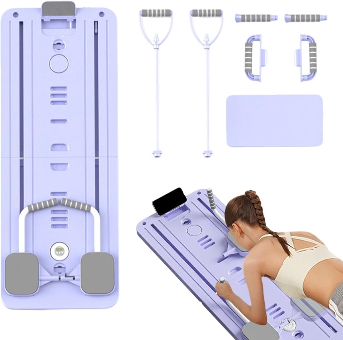 Pilates Trainingsbord - Thuisgymnastiek Set - Kracht & Core - Opvouwbaar & Draagbaar - 4.8 kg Pakket - Paars