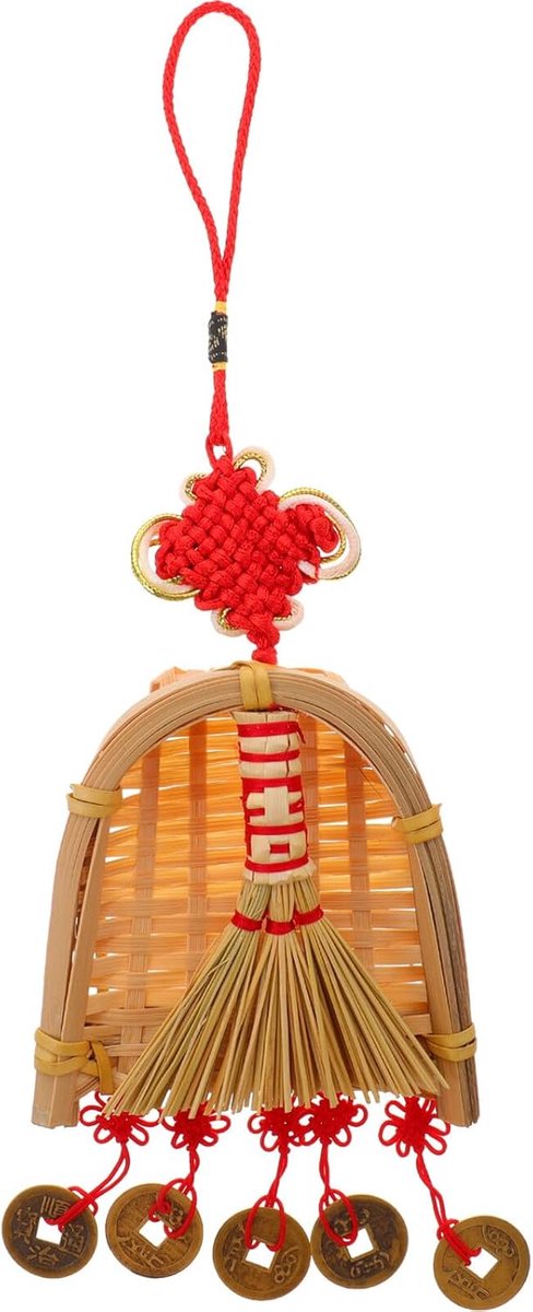 Decoratieve Bezem - Munt hanger - Nieuwjaar decoratie - Traditioneel ontwerp - 32 x 10.5 cm - Veelkleurig