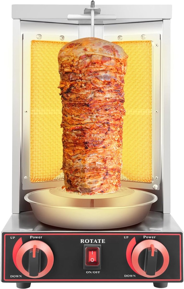 Verticale Grill - Rotatiegrill Kebab - Thuis Grillen - Dubbele Brander - 3000W 220V - Zilver