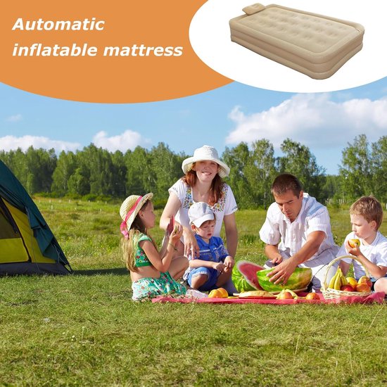 Luchtmatras - Opblaasmatras Bed - Kamperen Logeren - Ingebouwde Pomp - Dubbel 33x31x31 cm - Beige — afbeelding 3