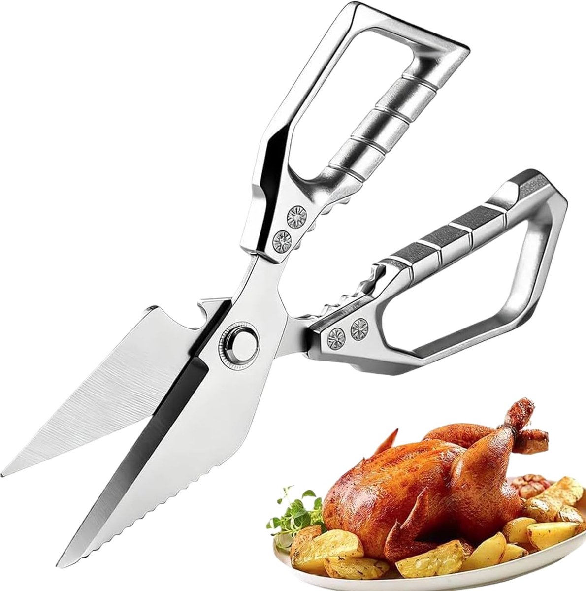 Keukenschaar Vlees - Levensmiddelen Snijder - Kip Vis Grillen - Antislip RVS Grip - 22.7x9.2cm