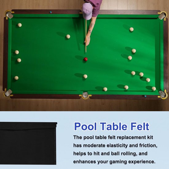 Biljarttafel Vilt - Pool Tafelkleed - Indoor Sport Spel - Inclusief Accessoires - 2.4 x 1.45 Meter - Zwart — afbeelding 3